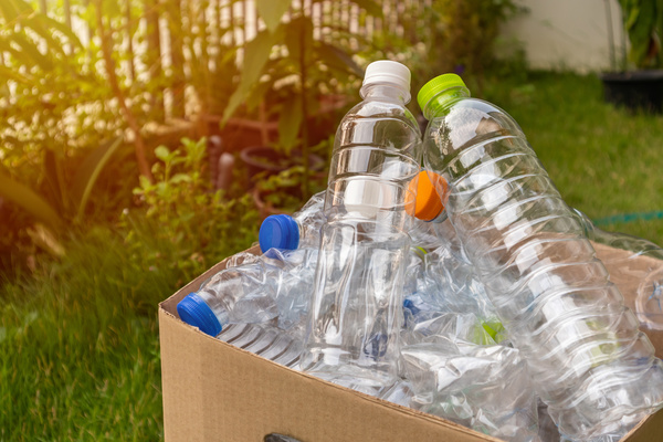 Plastic bottles in a box.