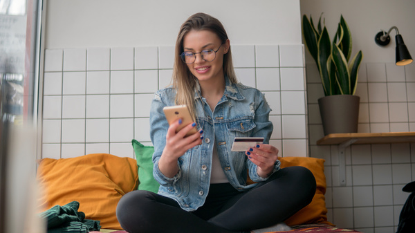 Making an online purchase with a phone.