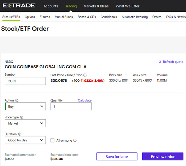 ETrade Stock/ETF order