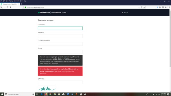 local.bitcoin.com create an account page.