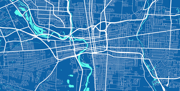 Map of streets and roads.