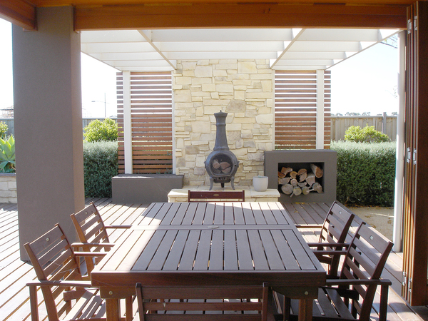 Outside deck with pergola.