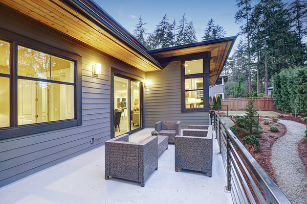 Outside deck with patio furniture.