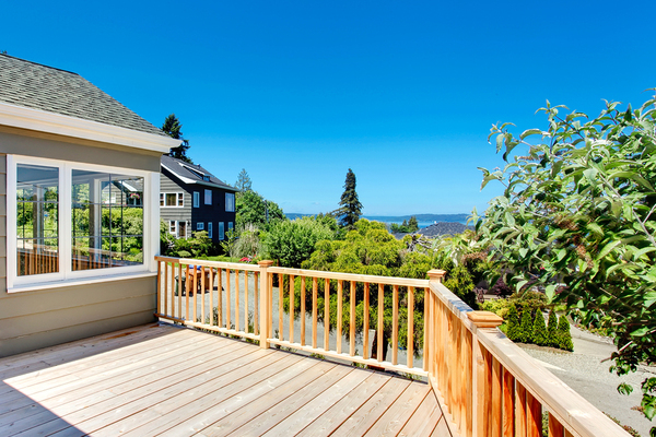 Outside deck with blue sky in the background.