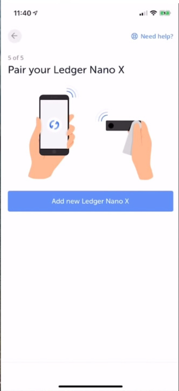 Pair your ledger nano x app screen shot.