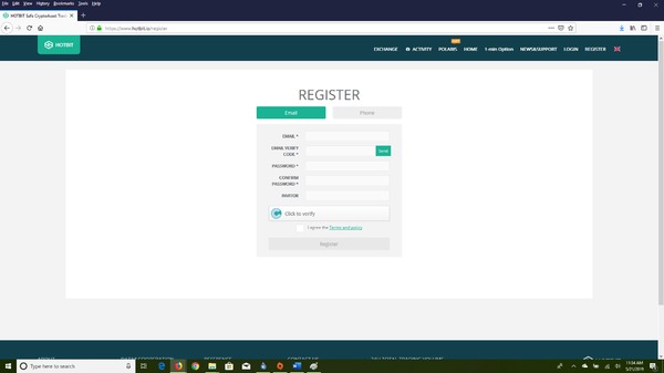 Hotbit register page.