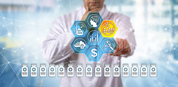 Man pointing to icons including cloud, wifi, satellite and dollar sign.