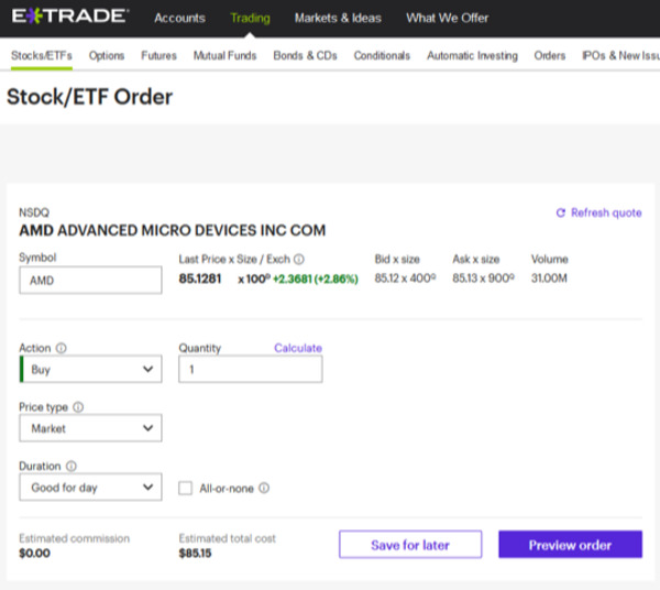 ETrade Stock/ETF order