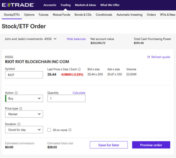 ETrade stock/etf order page.