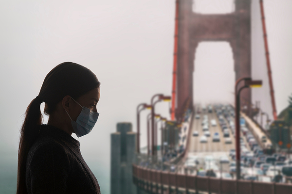 Woman wearing a protective mask.