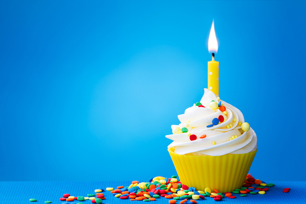 Birthday cupcake with a candle.