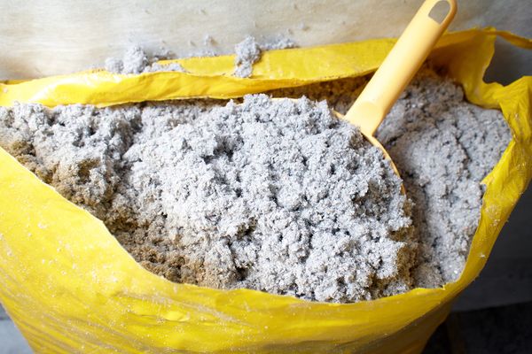 Yellow bag of cellulose fiber insulation.