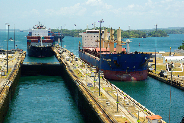 Canal with large ships.