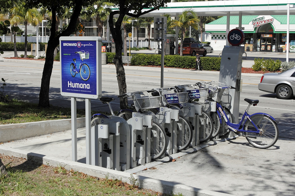 Bicycle rental stand.