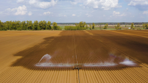 Farm land with irrigation system.