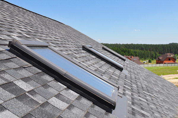 Roof with skylights.