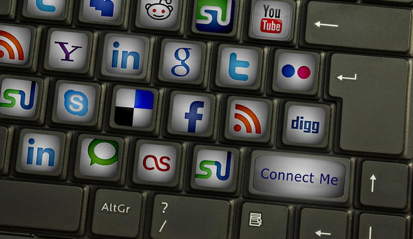 Top 10 Blockchain Marketing Agencies: Ninja Promo Reviewed Computer keyboard with social media labels on the keys.