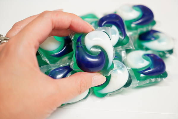 Laundry detergent in pod form.