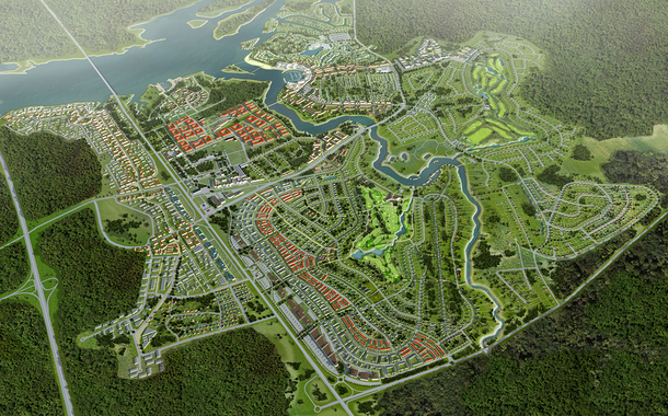 Sky view of a town.
