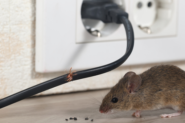 Electrical plug chewed with a mouse nearby.