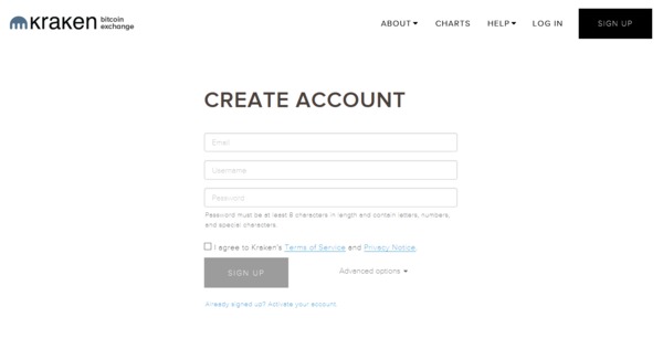 Kraken create an account page.