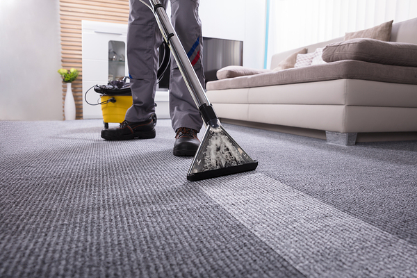 Vacuuming a carpet.