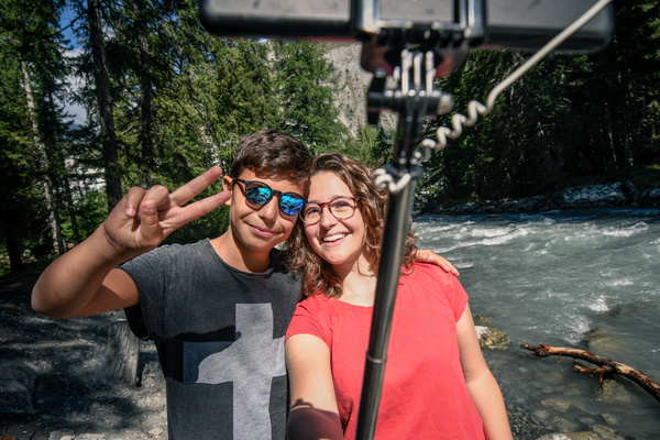 Two people taking a selfie together.