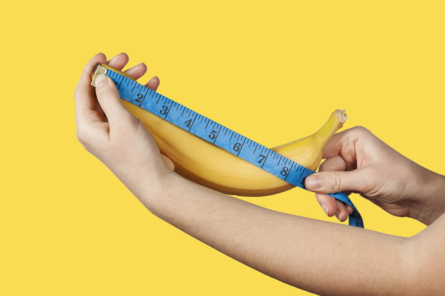 Measuring the length of a banana.
