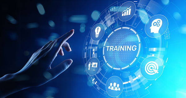 Hand pointing to a a button labeled training.