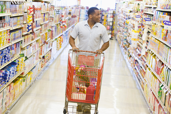 Man shopping in a grocery store.