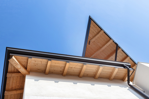 Gutters on the roof of a house.