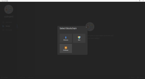 Coinomi app select blockchain page.