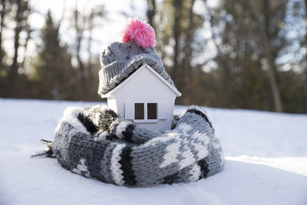 Miniature home with hat and scarf.