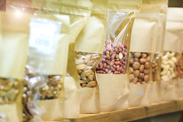 Packages of nuts and legumes.