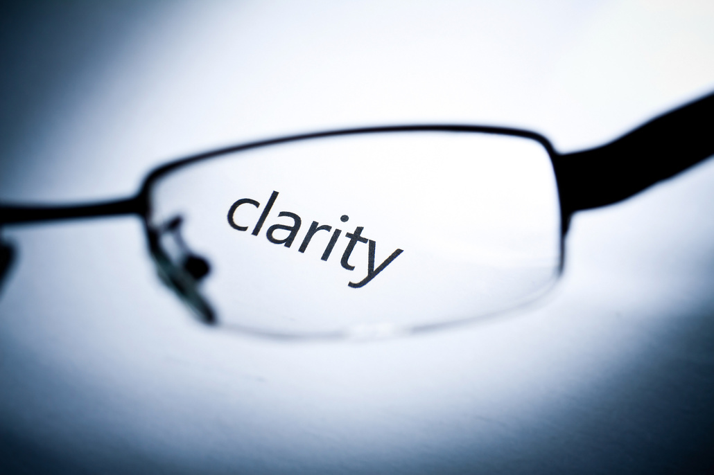 Eyeglass lense labeled clarity.