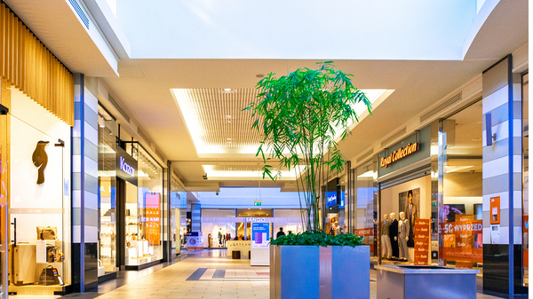 Inside a shopping plaza.