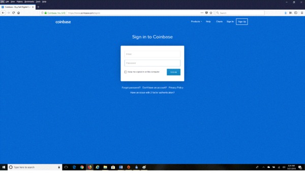 Coinbase page to sign in to Coinbase.