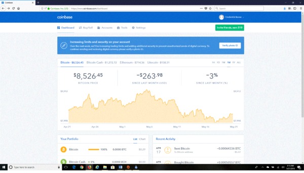 Coinbase page showing bitcoin price.