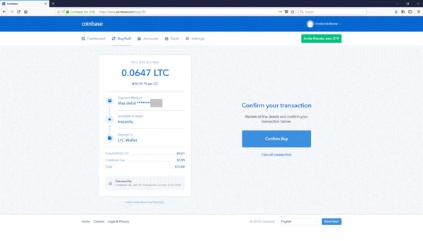 Coinbase screen confirming your transaction.