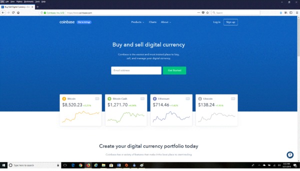 Coinbase page to buy and sell digital currency.