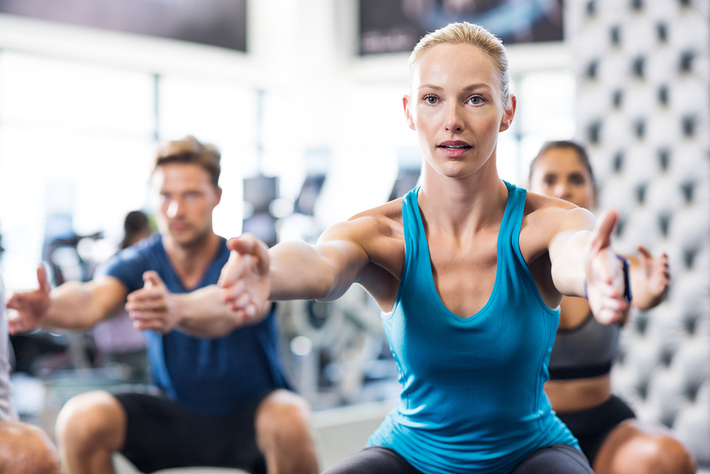 Exercise class with participants.