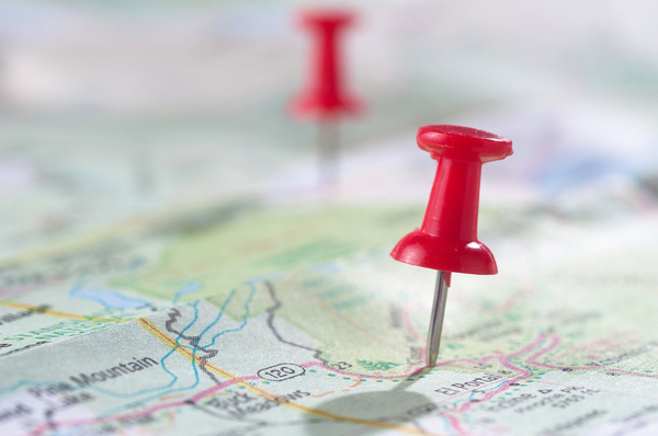 Map with red pushpins.