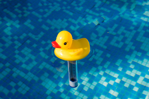 Rubber ducky shaped water temperature thermometer.