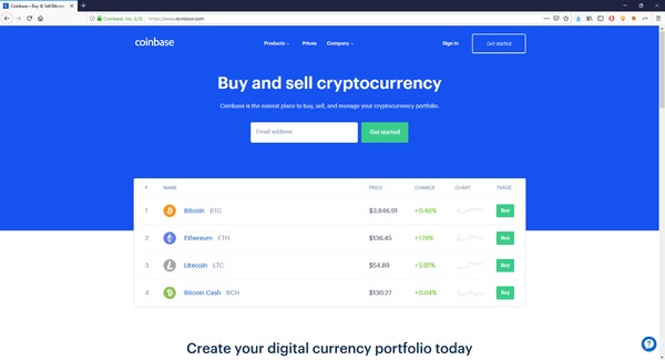 Coinbase buy and sell cryptocurrency page.