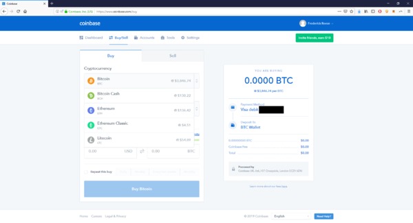 Select bitcoin from dropdown menu page on Coinbase.