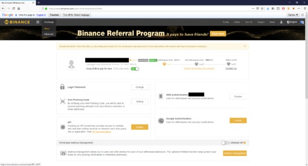 Binance select exchange page.