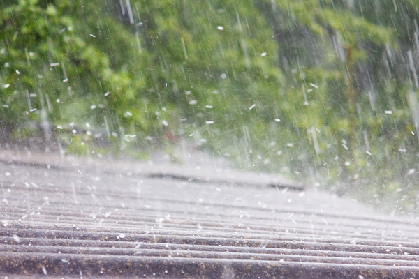 Rain on a rooftop.