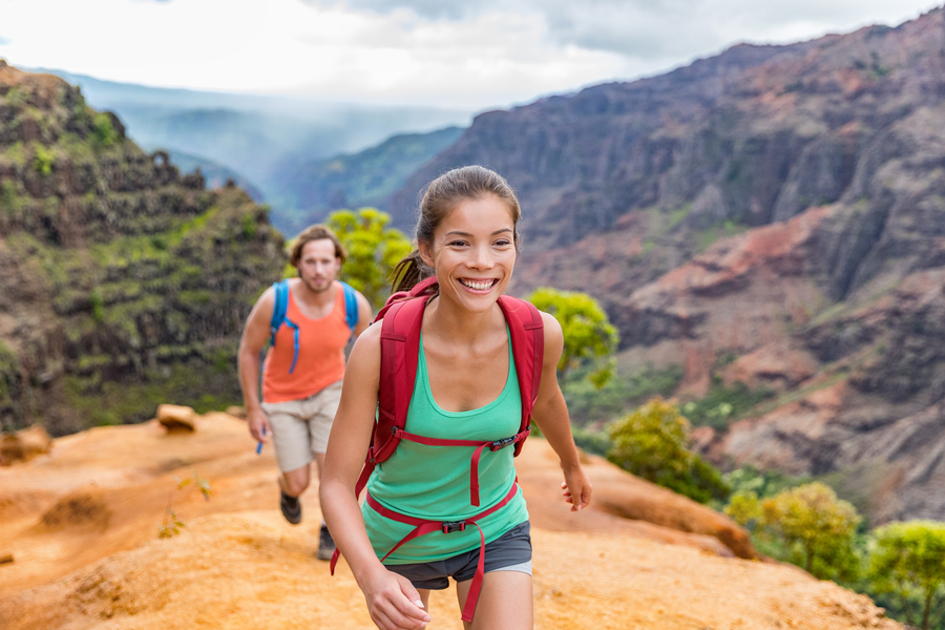 Man and woman hiking.