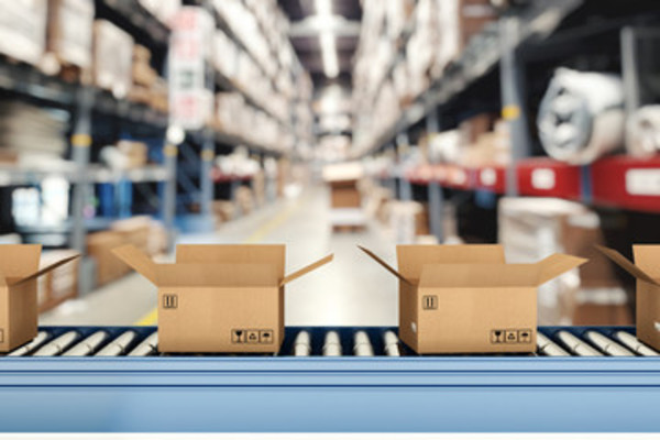 Brown packages on a conveyor.