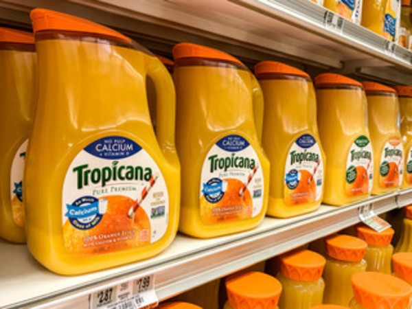 Tropicana juice on the shelf.